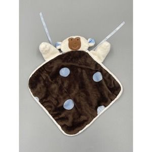 White Lamb Sheep Brown Plush Lovey Blue Polka Dots Baby‎ Security Blanket